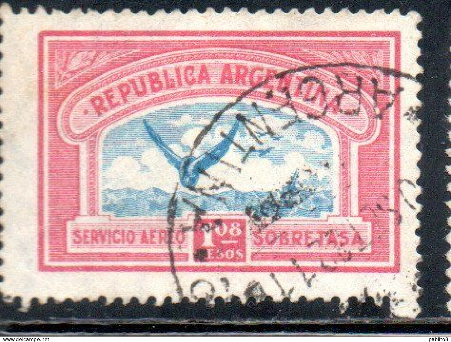 ARGENTINA 1928 AIR POST MAIL CORREO AEREO AIRMAIL WINGS CROSS THE SEA 1.08p USED USADO OBLITERE' - Aéreo