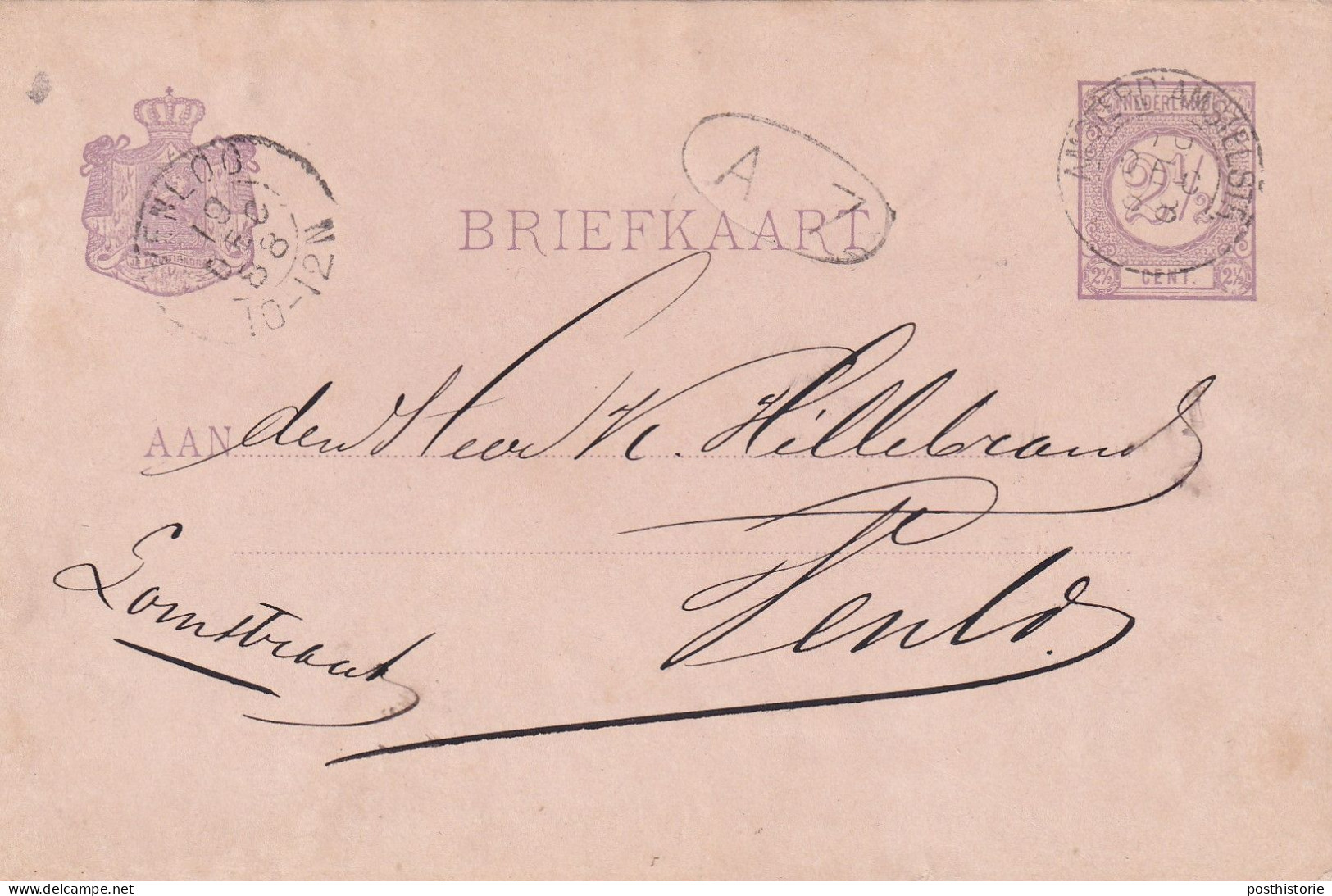 Briefkaart  19 Dec 1888 Amsterd:Amstelstr. (bijkantoor Kleinrond) Naar Venloo (kleinrond) - Marcophilie