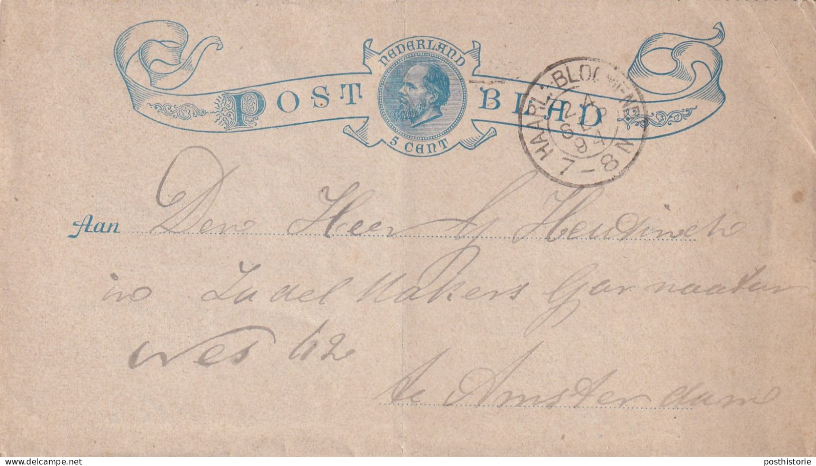 Postblad 24 Sep 1894 Haarl:Bloemend (bijkantoor Kleinrond) - Storia Postale