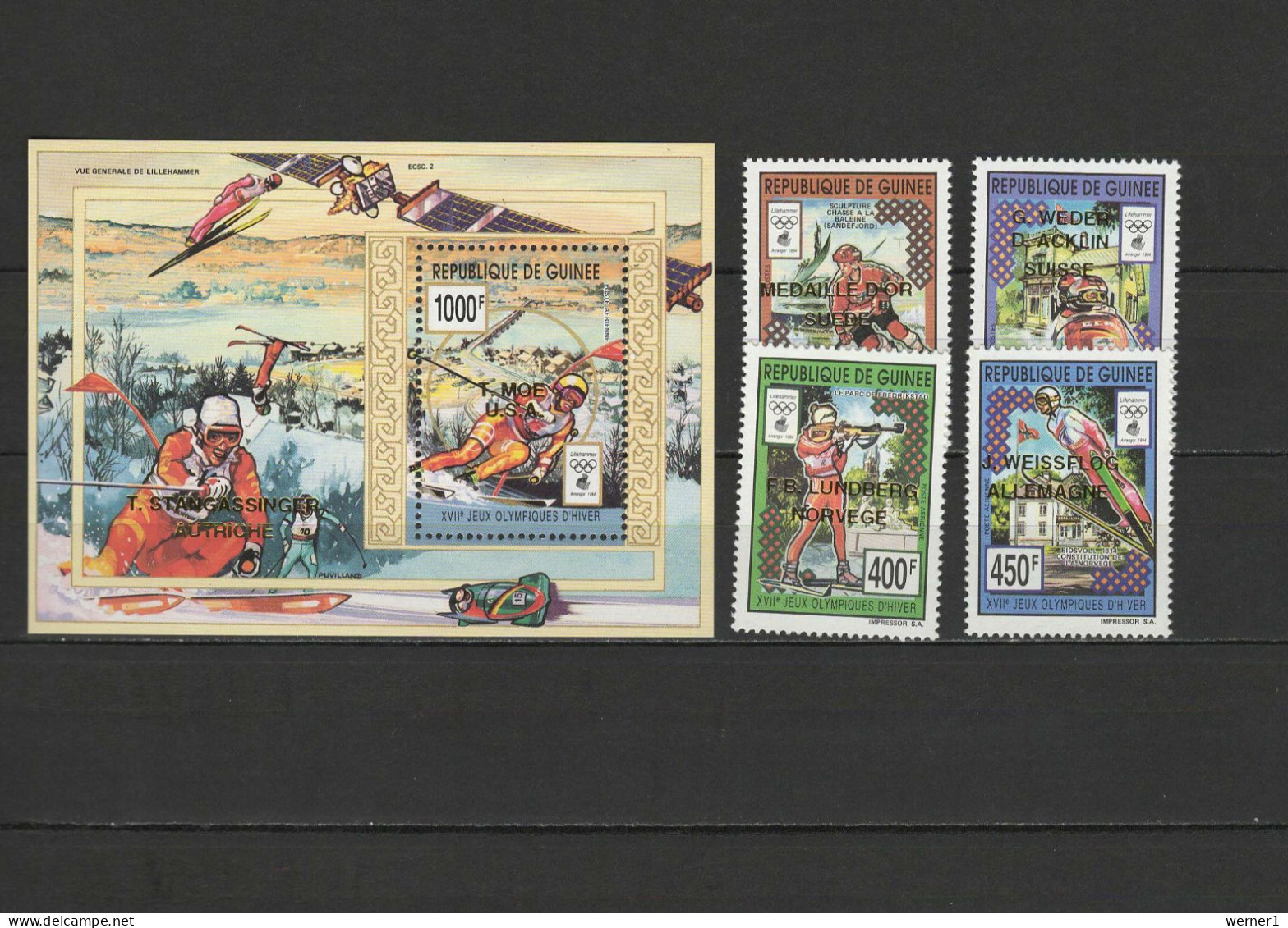 Guinea 1994 Olympic Games Lillehammer, Space Set Of 4 + S/s With Winners Overprint In Gold MNH - Invierno 1994: Lillehammer