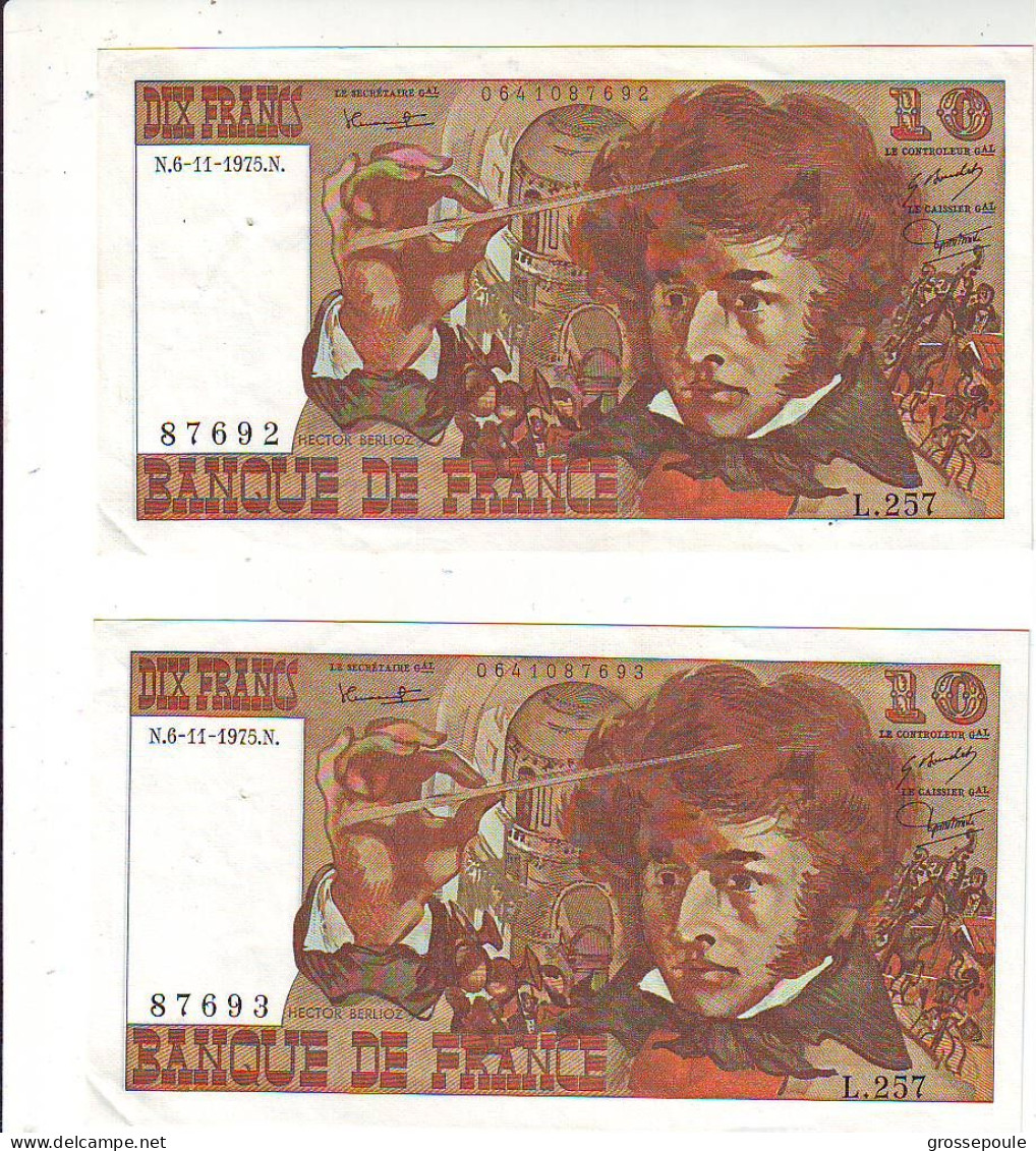 SERIE DE 2 BILLETS 10 FRS BERLIOZ Du - 6.11.1975 Les N° Se Suivent -L.257 - N° 87692 Et 87693  - SPL+ - 10 F 1972-1978 ''Berlioz''