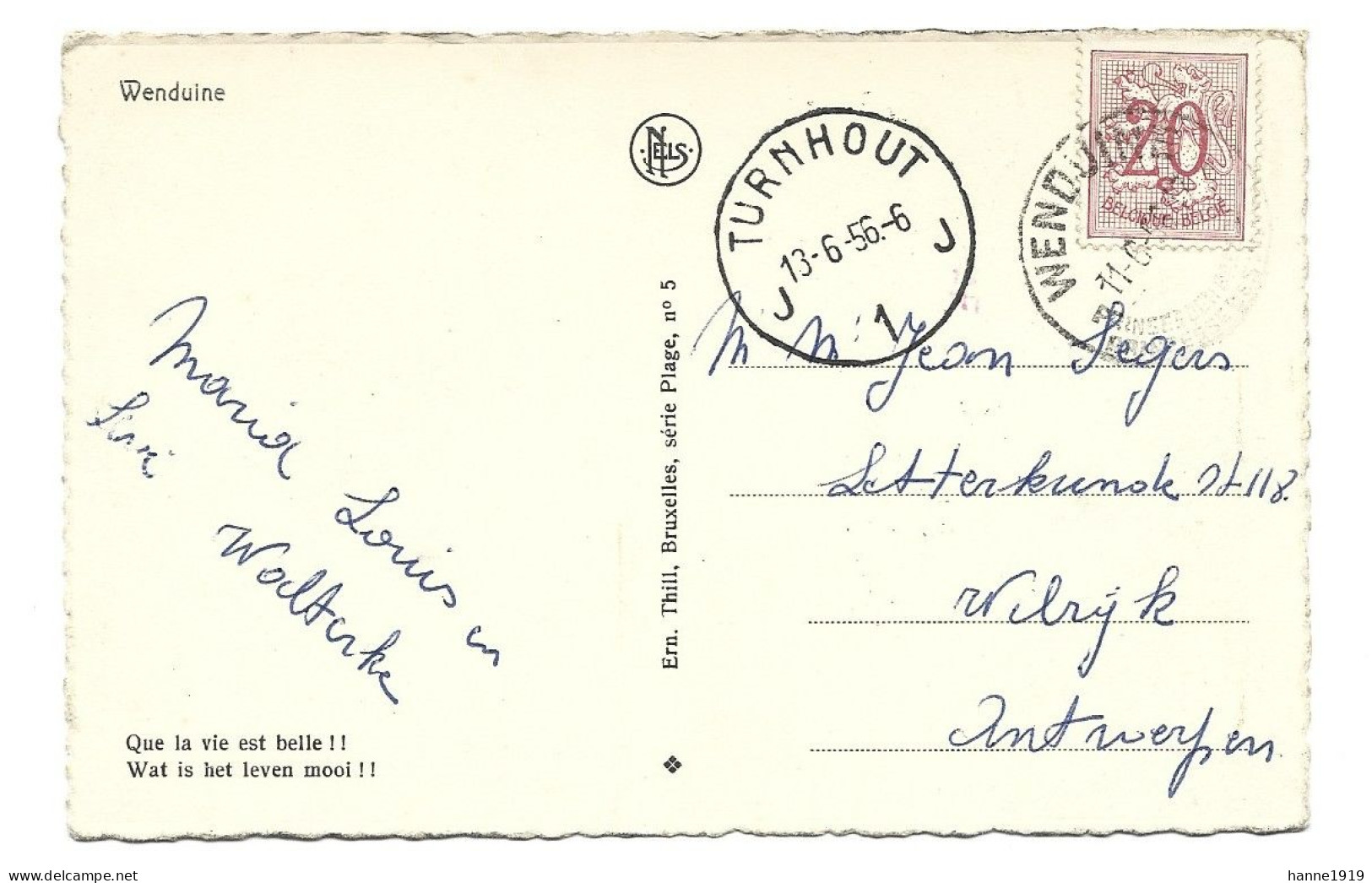 Wenduine Strand Briefstempel 1956 Turnhout Htje - Wenduine