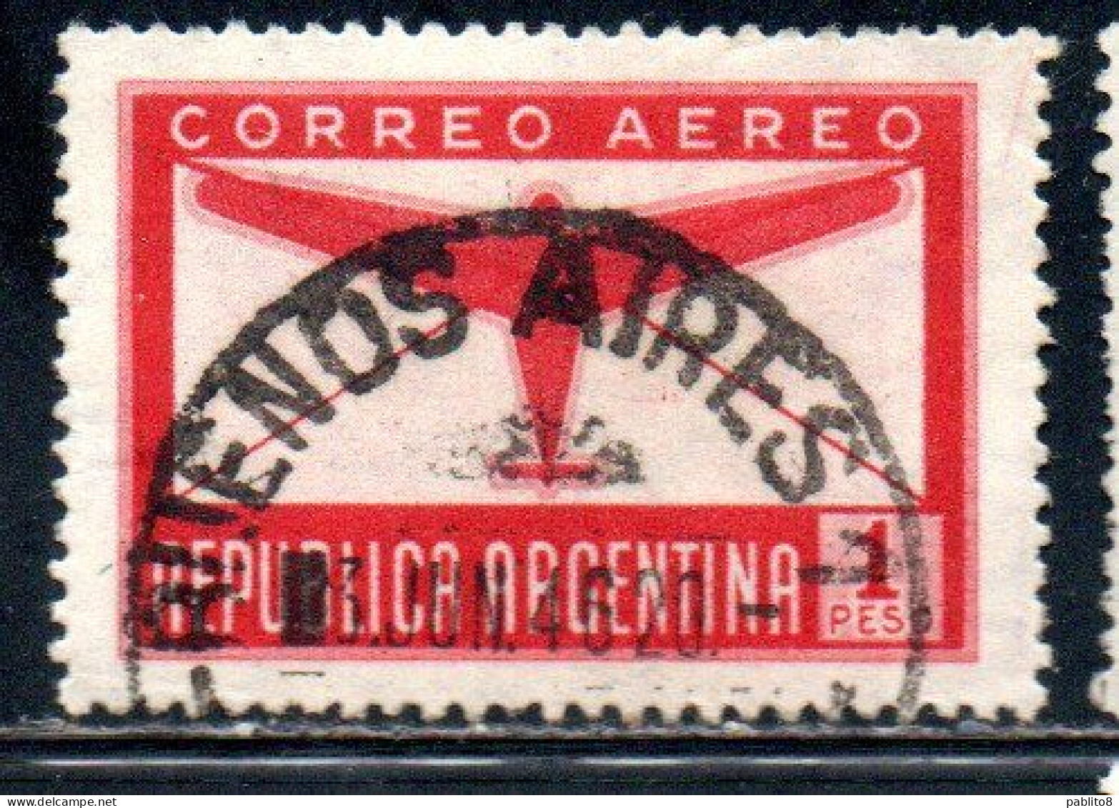 ARGENTINA 1940  AIR POST MAIL CORREO AEREO AIRMAIL PLANE AND LETTER 1p USED USADO OBLITERE' - Luftpost