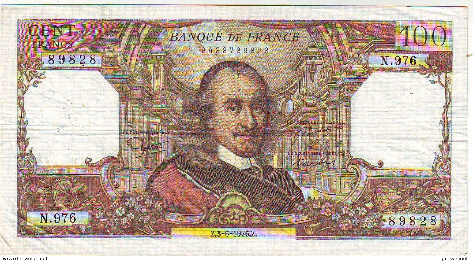 100 FRANCS CORNEILLE Du 3.6.1976 -N.976 - N° 89828 -  TTB+ - 100 F 1964-1979 ''Corneille''