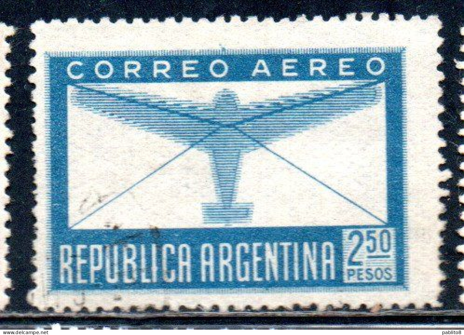 ARGENTINA 1940  AIR POST MAIL CORREO AEREO AIRMAIL PLANE AND LETTER 2.50p USED USADO OBLITERE' - Luftpost