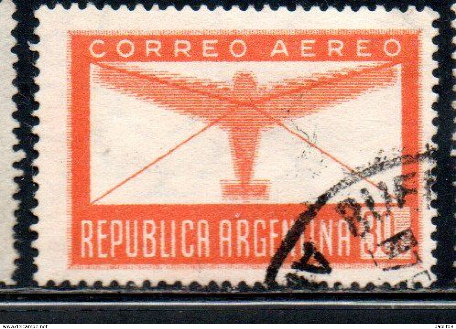 ARGENTINA 1942  AIR POST MAIL CORREO AEREO AIRMAIL PLANE AND LETTER 30c USED USADO OBLITERE' - Aéreo