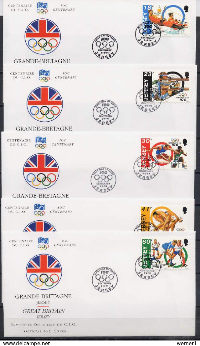 Jersey 1994 Olympic Games IOC Centenary Set Of 5 On 5 FDC - Altri & Non Classificati