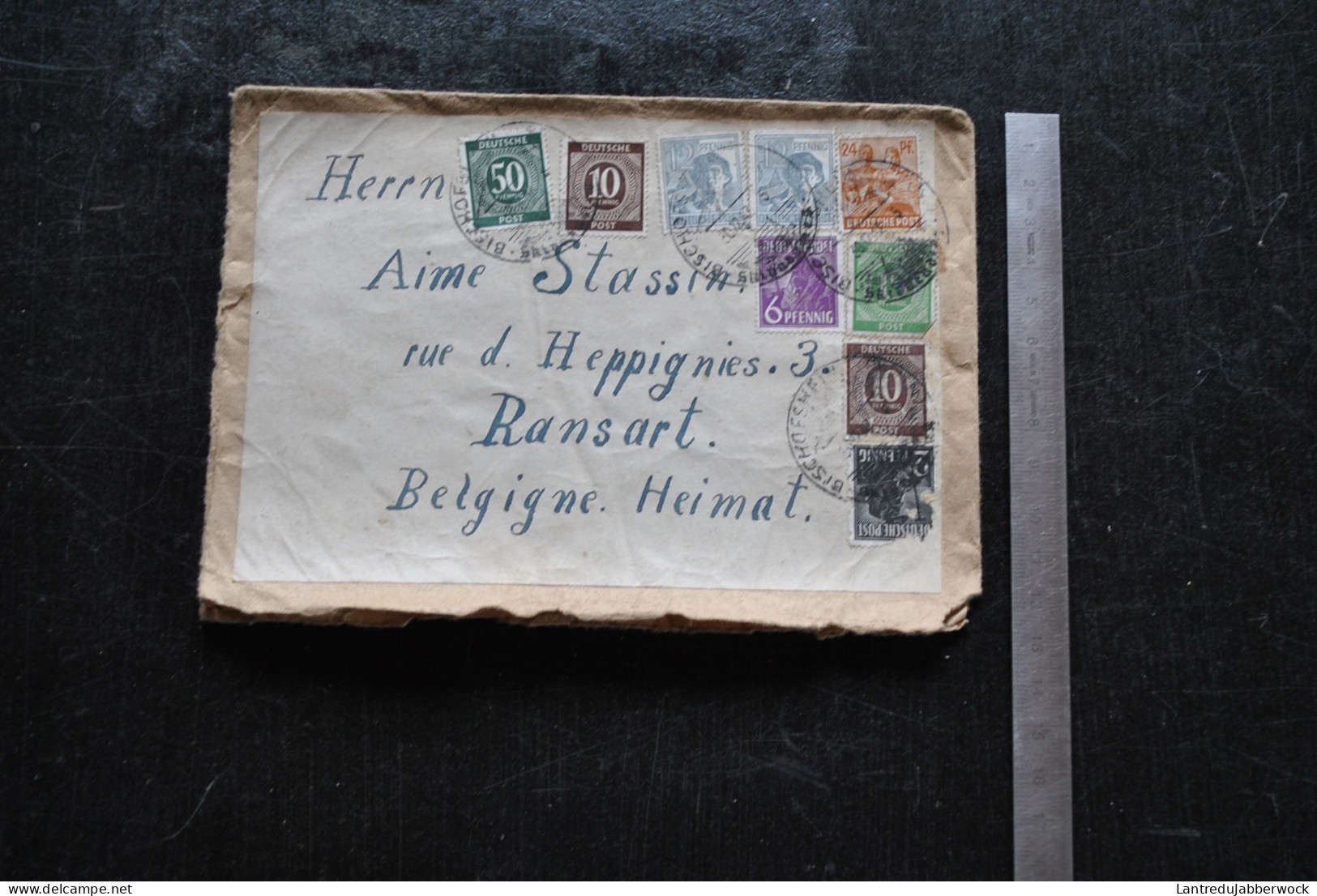 Enveloppe Kraft Timbres 30/12 1947 Kreuzberg Rhön Bayern USA Zone à Aimé Stassin Ransart Retour Stalag XIII C  - Documenti