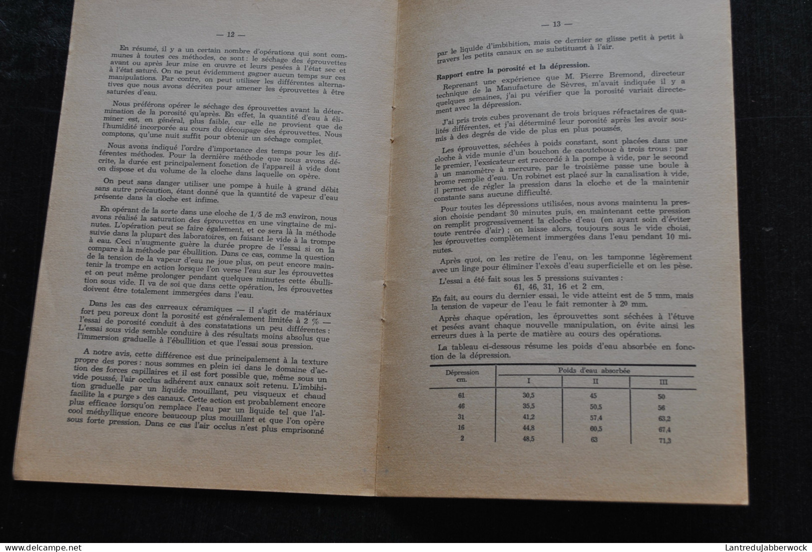 Association Belge Pour L'étude L'essai Et L'emploi Des Matériaux 11 1943 Procès Verbal Porosité Des Produits Céramiques - Bricolage / Technique