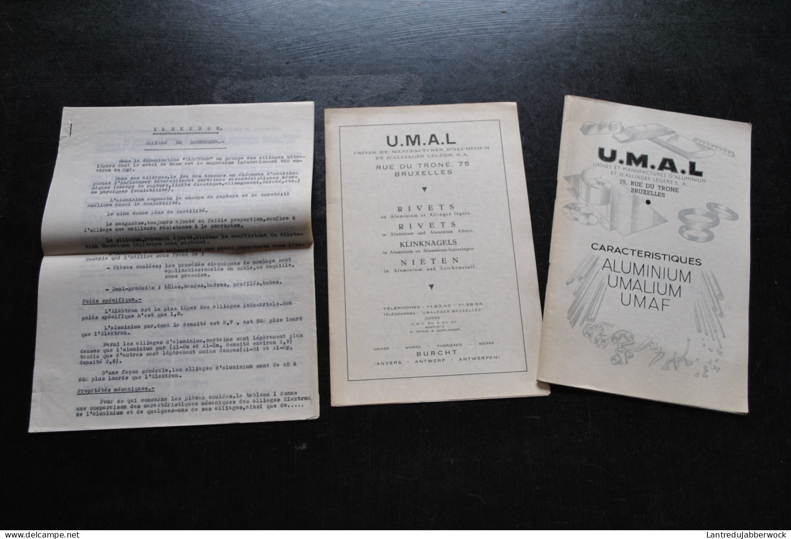 U.M.A.L Usines Et Manufactures D'aluminium Et D'alliages Légers S.A. Caractéristiques Umalium UMAF UMAL RIVETS Elektron - Do-it-yourself / Technical