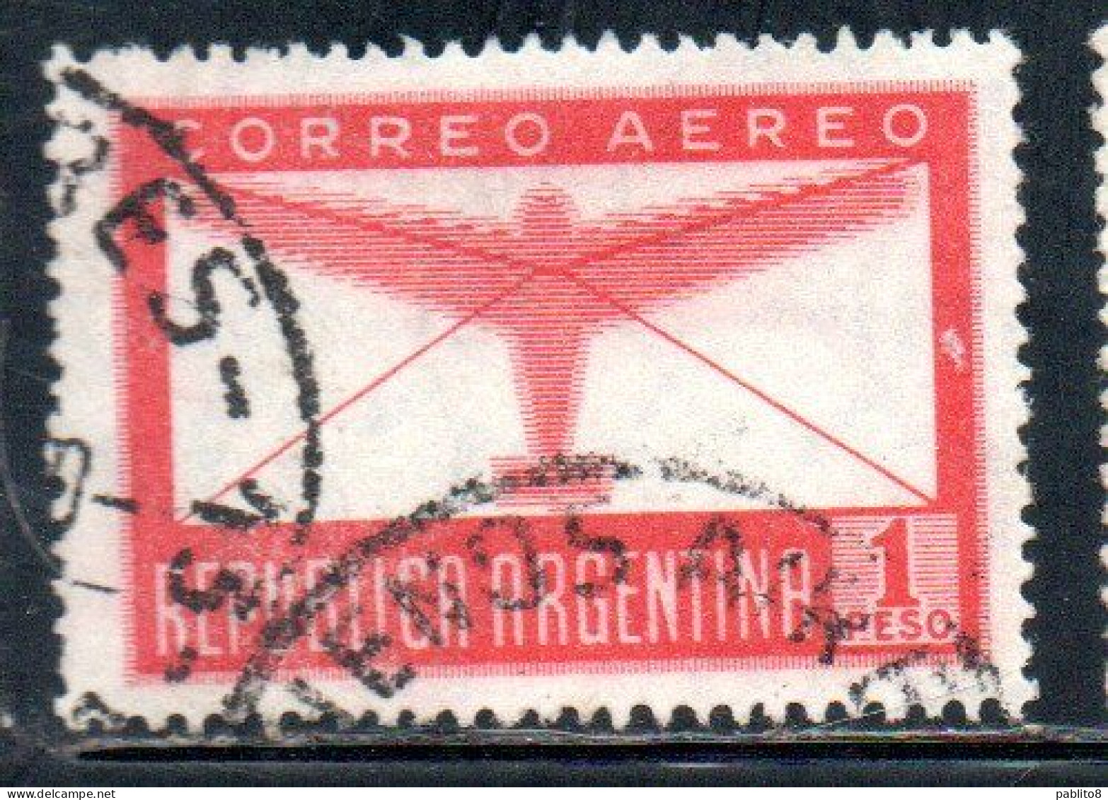 ARGENTINA 1942 1948  AIR POST MAIL CORREO AEREO AIRMAIL PLANE AND LETTER 1p USED USADO OBLITERE' - Posta Aerea