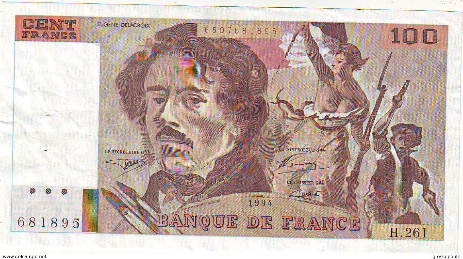 100 FRANCS DELACROIX 1994 - SUP 7/10 - H.261 - N° 681895 - Variété " Hachuré " - 100 F 1978-1995 ''Delacroix''