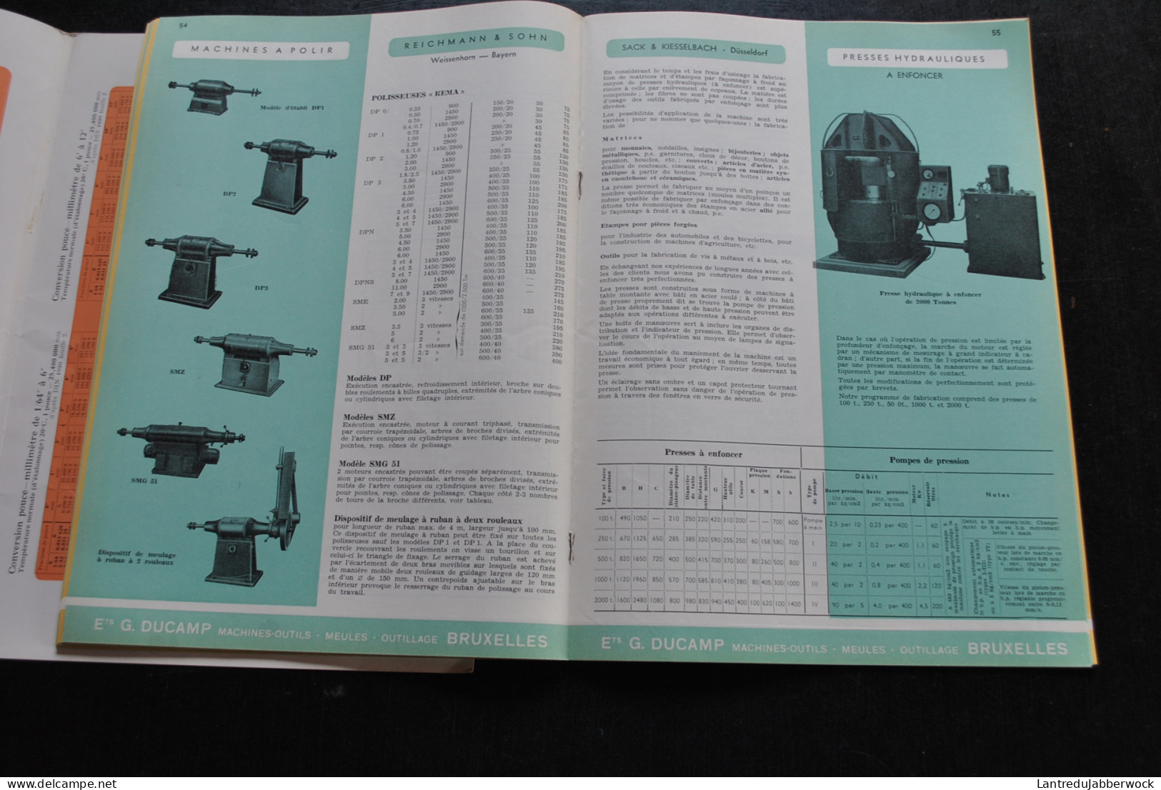 CATALOGUE Etablissements G. DUCAMP Machines-ouitils Outillage Meules Foreuse Fraiseuse Rectifieuse Presse Cintreuse Ets. - Bricolage / Technique