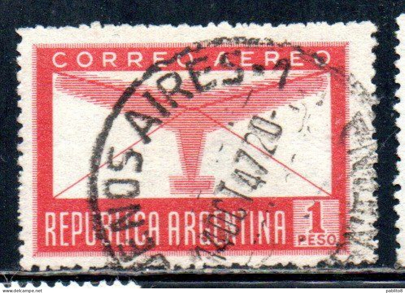 ARGENTINA 1942 1948  AIR POST MAIL CORREO AEREO AIRMAIL PLANE AND LETTER 1p USED USADO OBLITERE' - Posta Aerea