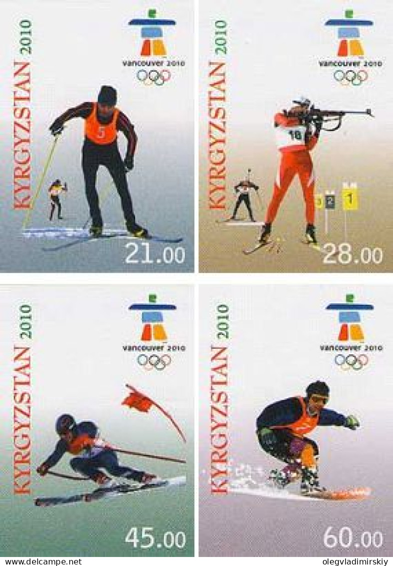 Kyrgyzstan 2010 Winter Olmpic Games Vancouver Set Of 4 IMPERFORATED RARE Stamps MNH - Kirgisistan