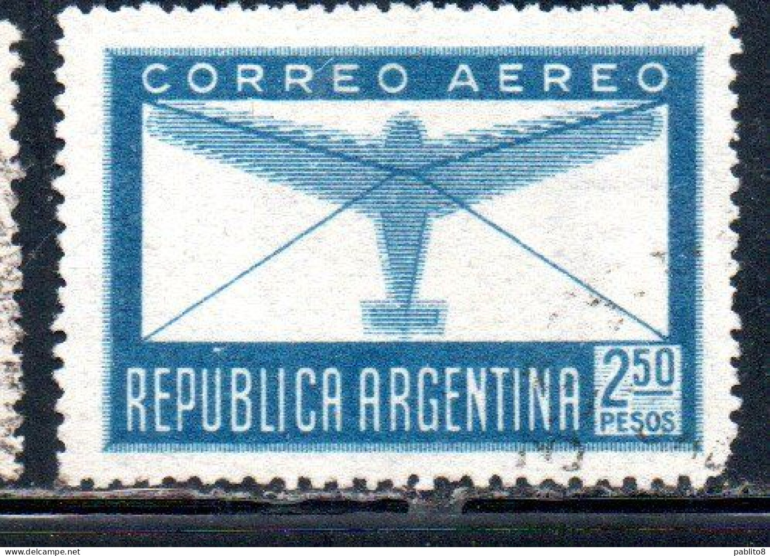 ARGENTINA 1942 1948  AIR POST MAIL CORREO AEREO AIRMAIL PLANE AND LETTER 2.50p USED USADO OBLITERE' - Luftpost