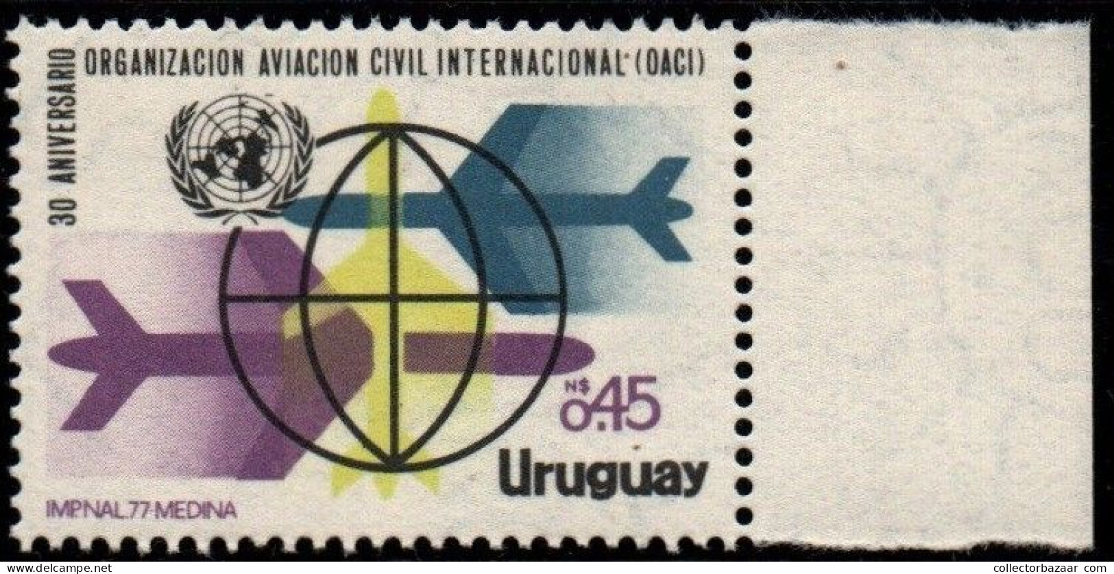 1977 Uruguay Planes United Nations Emblem Globe #987 ** MNH - Uruguay