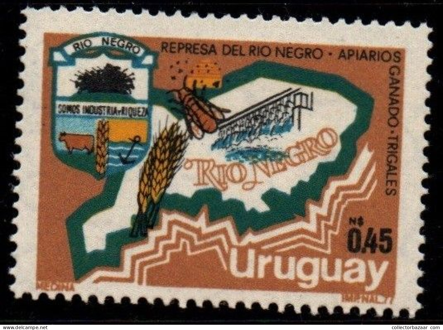 1977 Uruguay Map Of Rio Negro Province #990 ** MNH BEE RICE POWER DAM WHEAT - Uruguay