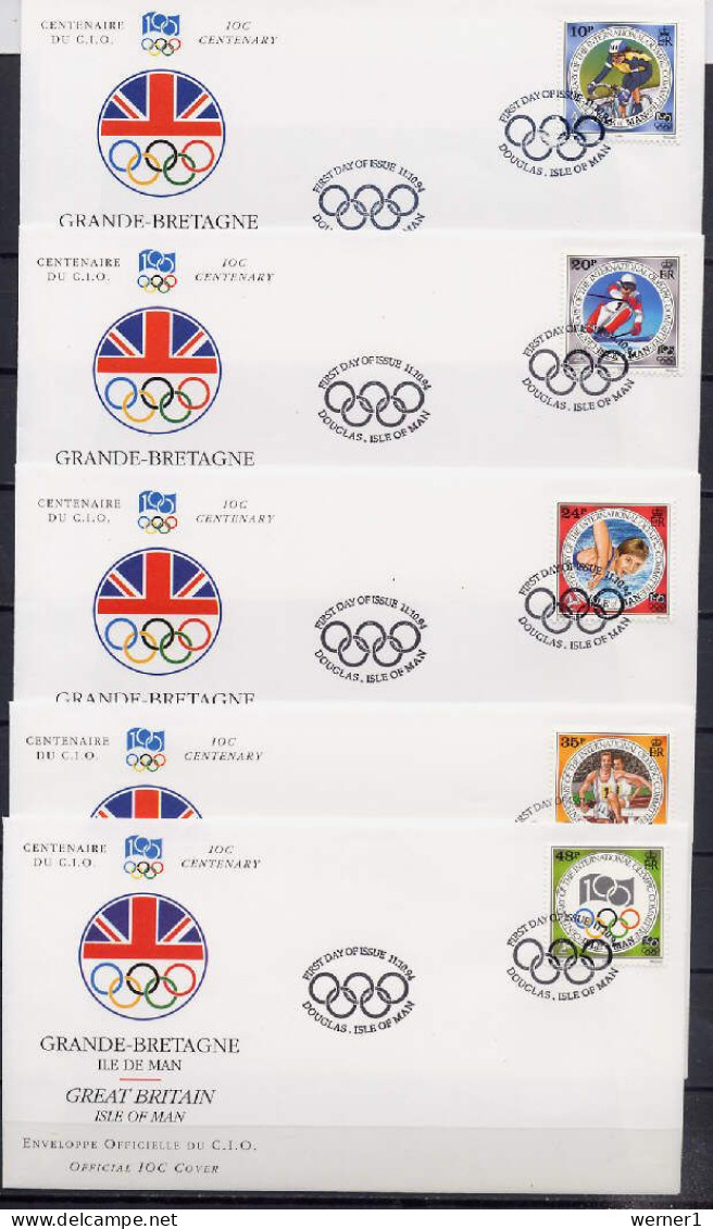 Isle Of Man 1994 Olympic Games IOC Centenary Set Of 5 On 5 FDC - Altri & Non Classificati