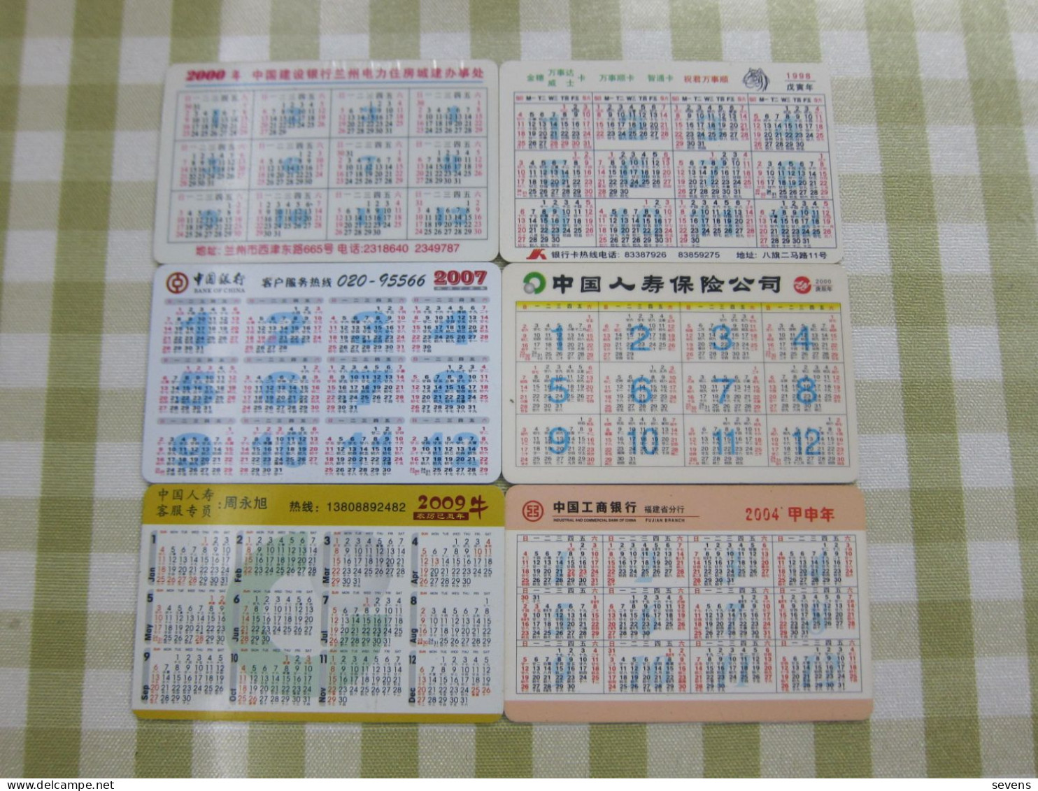 Six Calendar Cards From Chinese Banks And Insurance Company - Sin Clasificación