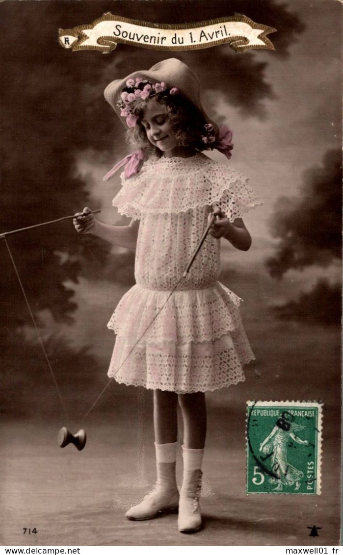 O4 - Carte Postale Fantaisie - Petite Fille Jouant Du Diabolo - Souvenir Du 1er Avril - 1er Avril - Poisson D'avril