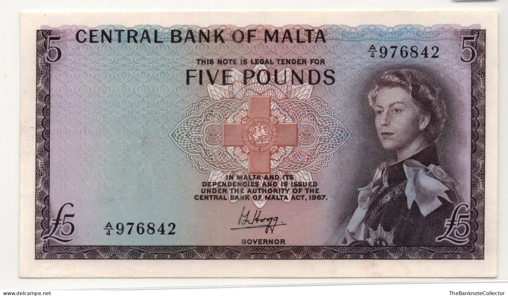 Malta 5 Pounds ND1967 QEII P-30 Good Very Fine - Malta