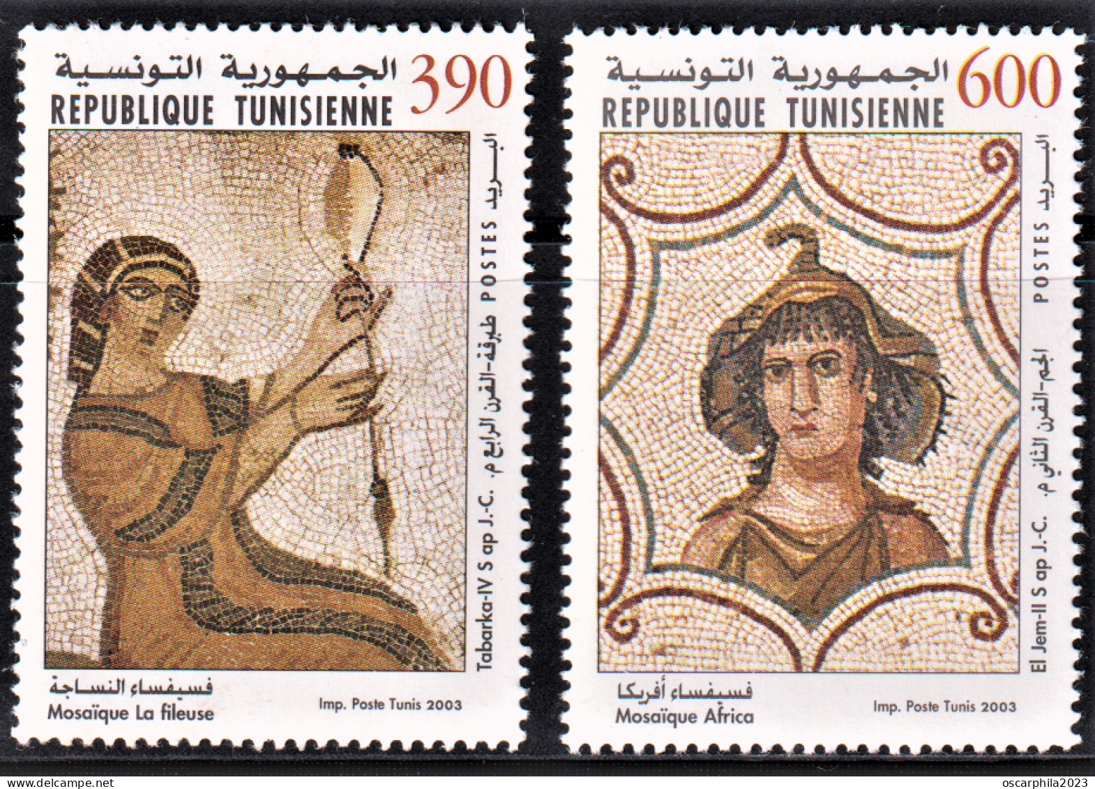 2003-Tunisie/Y&T1476-1477- Art, Moisaïques Tunisiennes/"La Fileuse" Tabarka &"Africa"El Jem 2V/série Compléte MNH***** - Tunesien (1956-...)