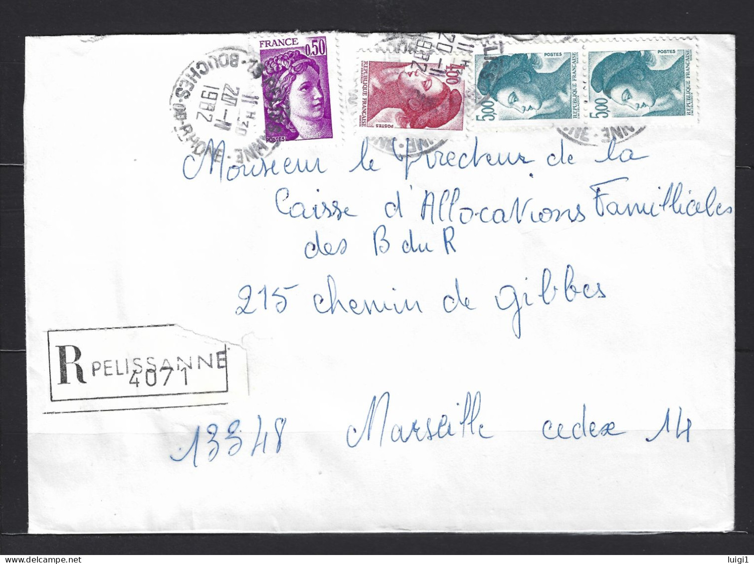 FRANCE LIBERTE 1982 - Lettre Recommandée, Affranchie Avec Y&T N°1969-2190-2244. Du 20-11-1982. 13 PELISSANNE. BdR.TB. - 1982-1990 Liberté (Gandon)