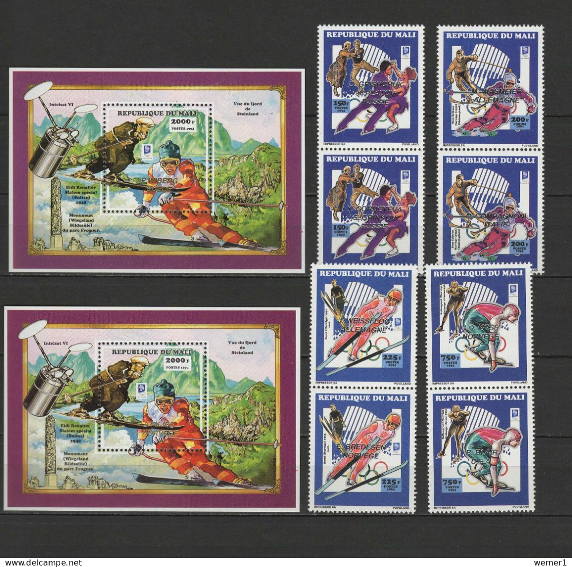 Mali 1994 Olympic Games Lillehammer, Space Set Of 8 + 2 S/s With Winners Overprint In Silver Or Gold MNH - Winter 1994: Lillehammer