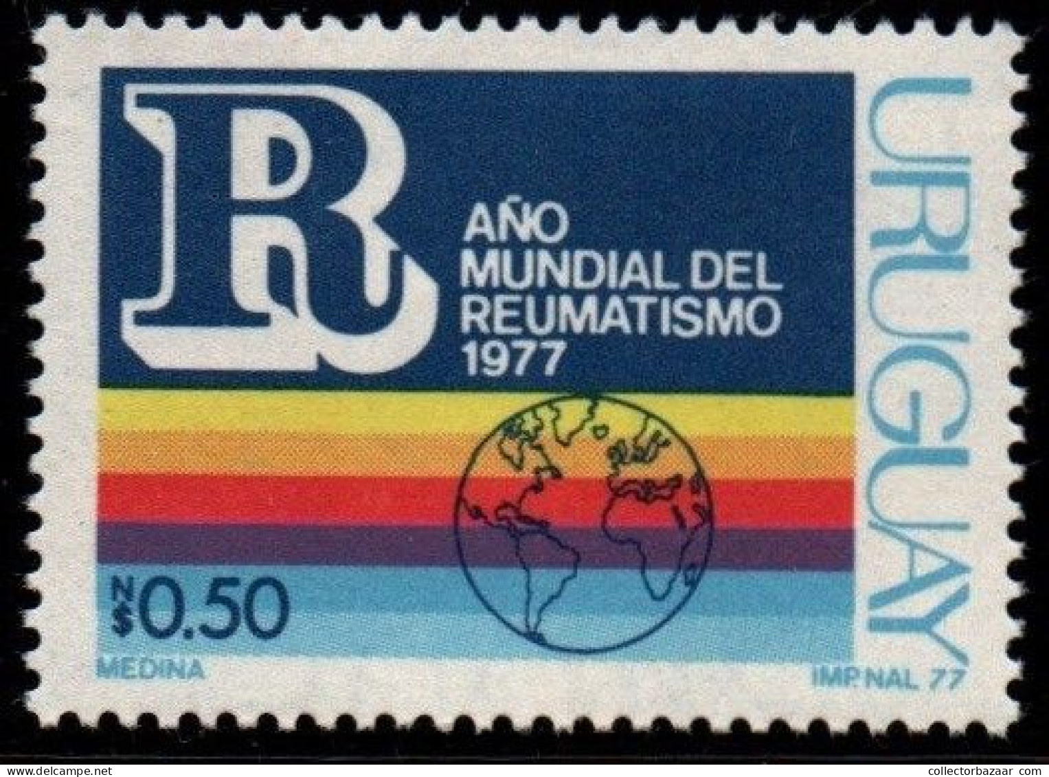 1977 ''R'' Rainbow And Emblem World Rheumatism Year #1002 ** MNH - Uruguay