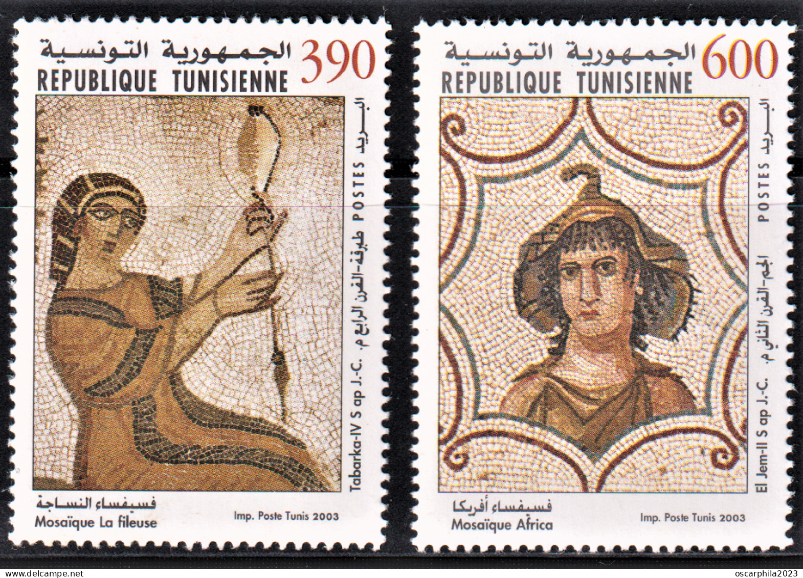 2003-Tunisie/Y&T1476-1477- Art, Moisaïques Tunisiennes/"La Fileuse" Tabarka &"Africa"El Jem 2V/série Compléte MNH***** - Archéologie