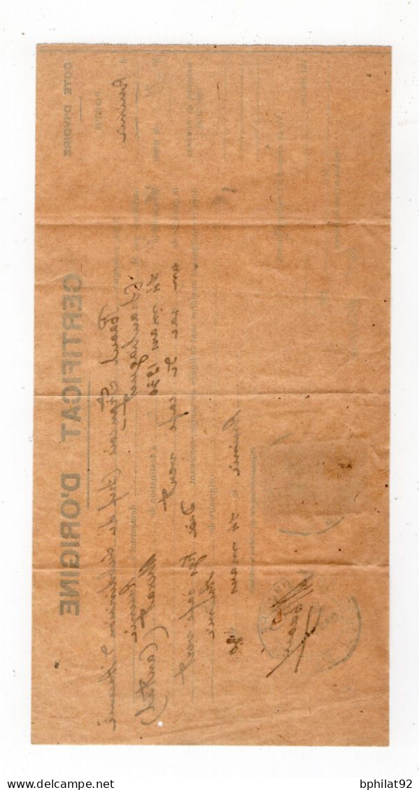 !!! COTE D'IVOIRE, CERTIFICAT D'ORIGINE DE 1930 AVEC TIMBRE FISCAL, CACHET POSTE D'ASSINIE - Lettres & Documents