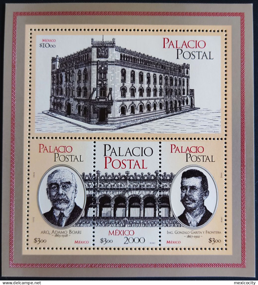 MEXICO 2000 POSTAL PALACE Restoration BLOC SOUVENIR W/ Embossed Stamps, Mint NH Unmounted - Mexiko