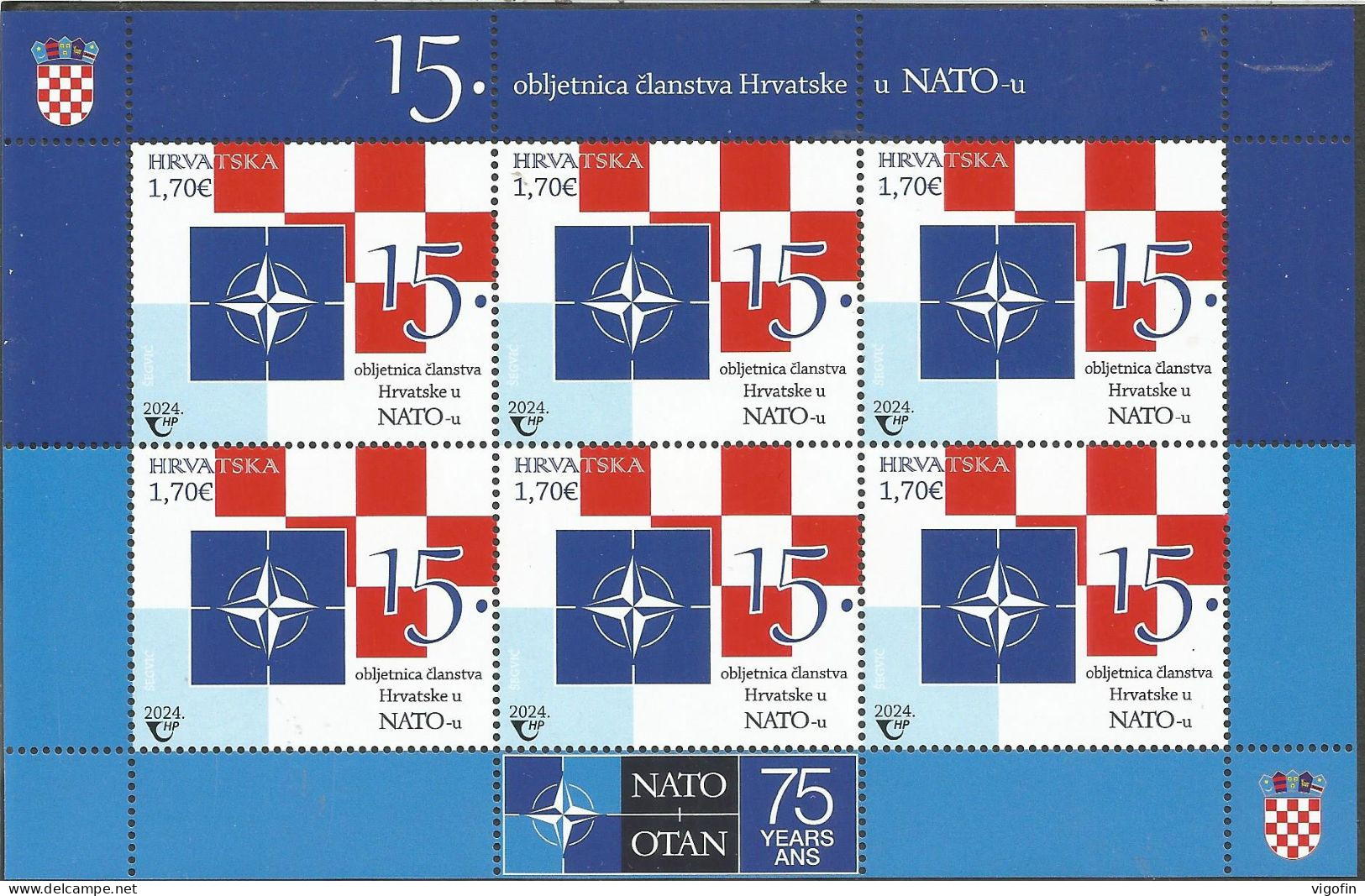 HR 2024-1659 15TH ANNIVERSARY OF CROATIA'S MEMBERSHIP IN NATO, HRVATSKA CROATIA, MS, MNH - OTAN