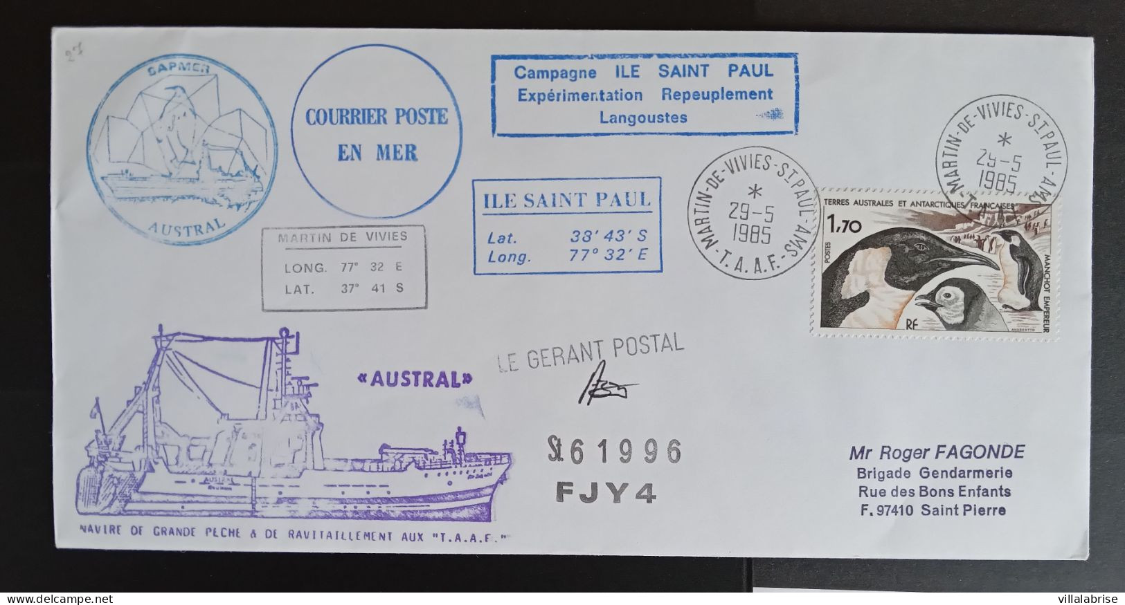 TAAF FSAT 1985 Antarctique – St Paul & Amsterdam – Manchot – Langouste – SAPMER Austral - Usados