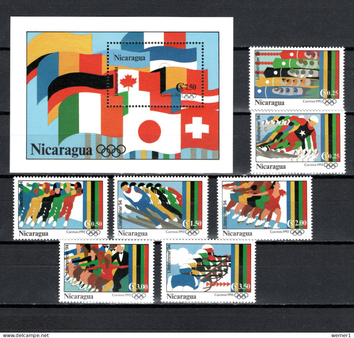 Nicaragua 1993 Olympic Games Lillehammer Set Of 7 + S/s MNH - Invierno 1994: Lillehammer