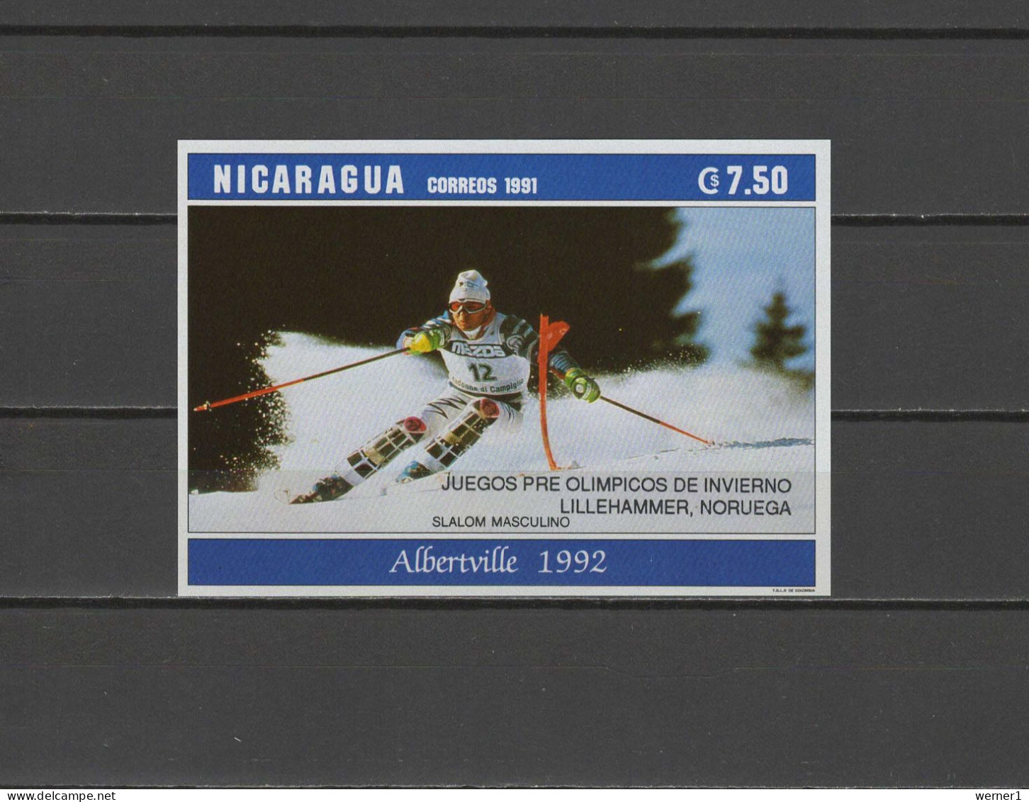 Nicaragua 1993 Olympic Games Lillehammer S/s Albertville With Overprint MNH - Invierno 1994: Lillehammer