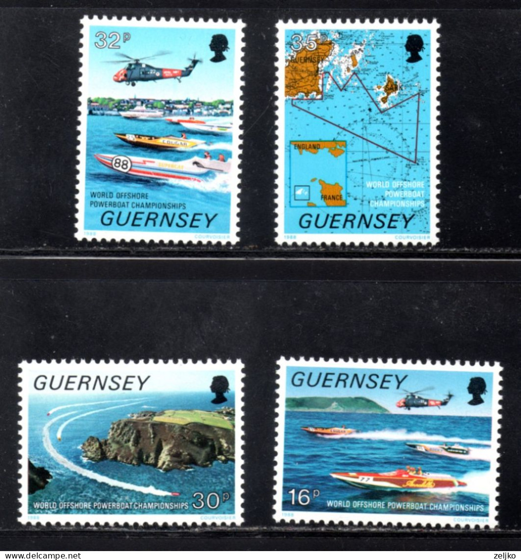 UK, GB, Great Britain, Guernsey, MNH, 1988, Michel 670  671, World Offshore Powerboat Championship, Helicopters - Guernsey