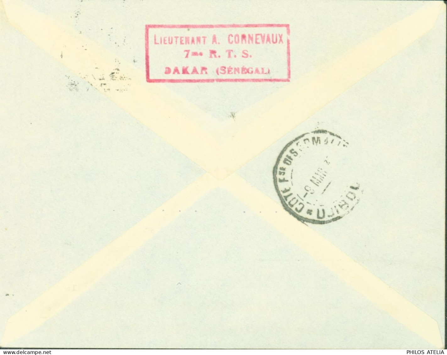 Sénégal YT Poste Aérienne N°2 Rouge 50c Cachet 1ère Liaison Aérienne Dakar Djibouti Dakar 19 FE 37 Vol Général Denain - Airmail