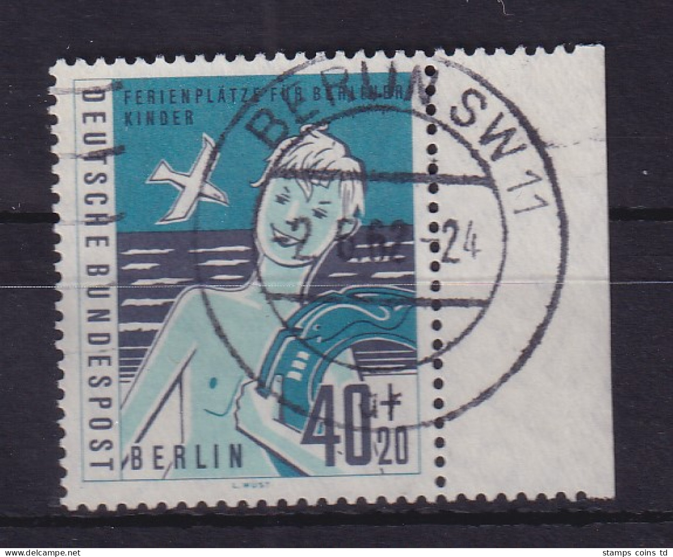 Berlin 1960 Ferienplätze 40+20 Pf Mi.-Nr. 196 Randstück Schön O BERLIN SW11 - Used Stamps