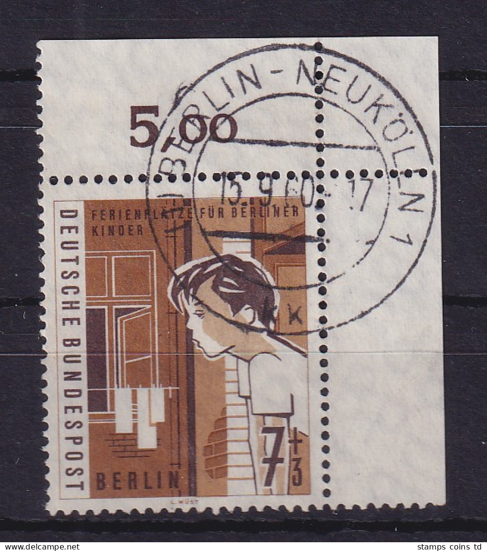 Berlin 1960 Ferienplätze 7+3 Pf Mi.-Nr. 193 Eckrandstück OR O BERLIN-NEUKÖLLN - Usados