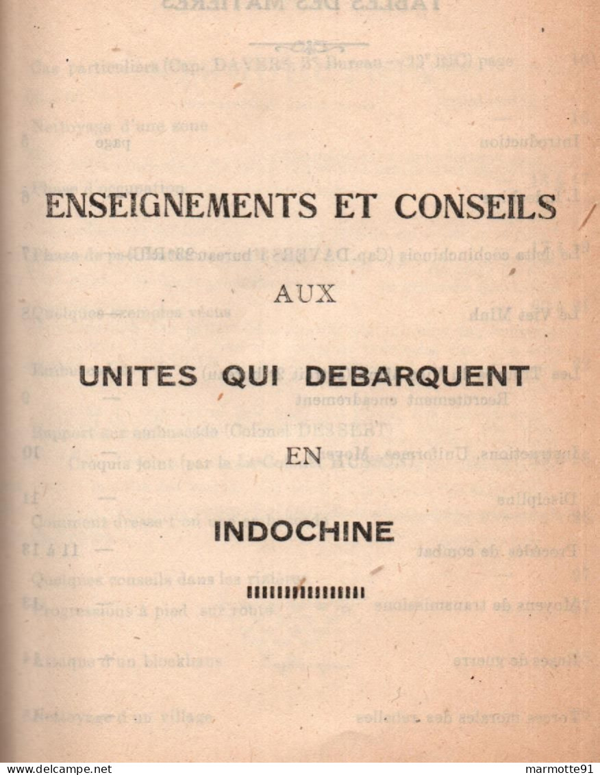 CONSEILS AUX UNITES QUI DEBARQUENT EN INDOCHINE   ARMEE FRANCAISE INDOCHINE INDOCHINA CEFEO - Francese