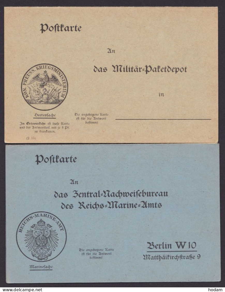 "Heeressache" Und "Marinesache", Je Kplt. Doppelkarte Zur Verwundetenmeldung, Gute Erhaltung - Feldpost (postage Free)