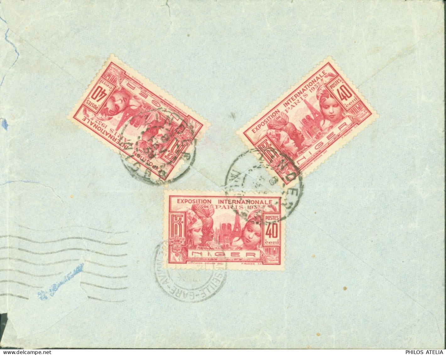 Niger Lettre Par Avion YT N°47 X5 + Dos YT 59 Exposition Internationale Paris 1937 X3 CAD Zinder Niger 8 FEV 38 - Storia Postale