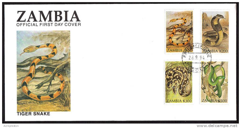 Zm0739f Zambia 1994, SG 739-742 Snakes, FDC - Zambia (1965-...)