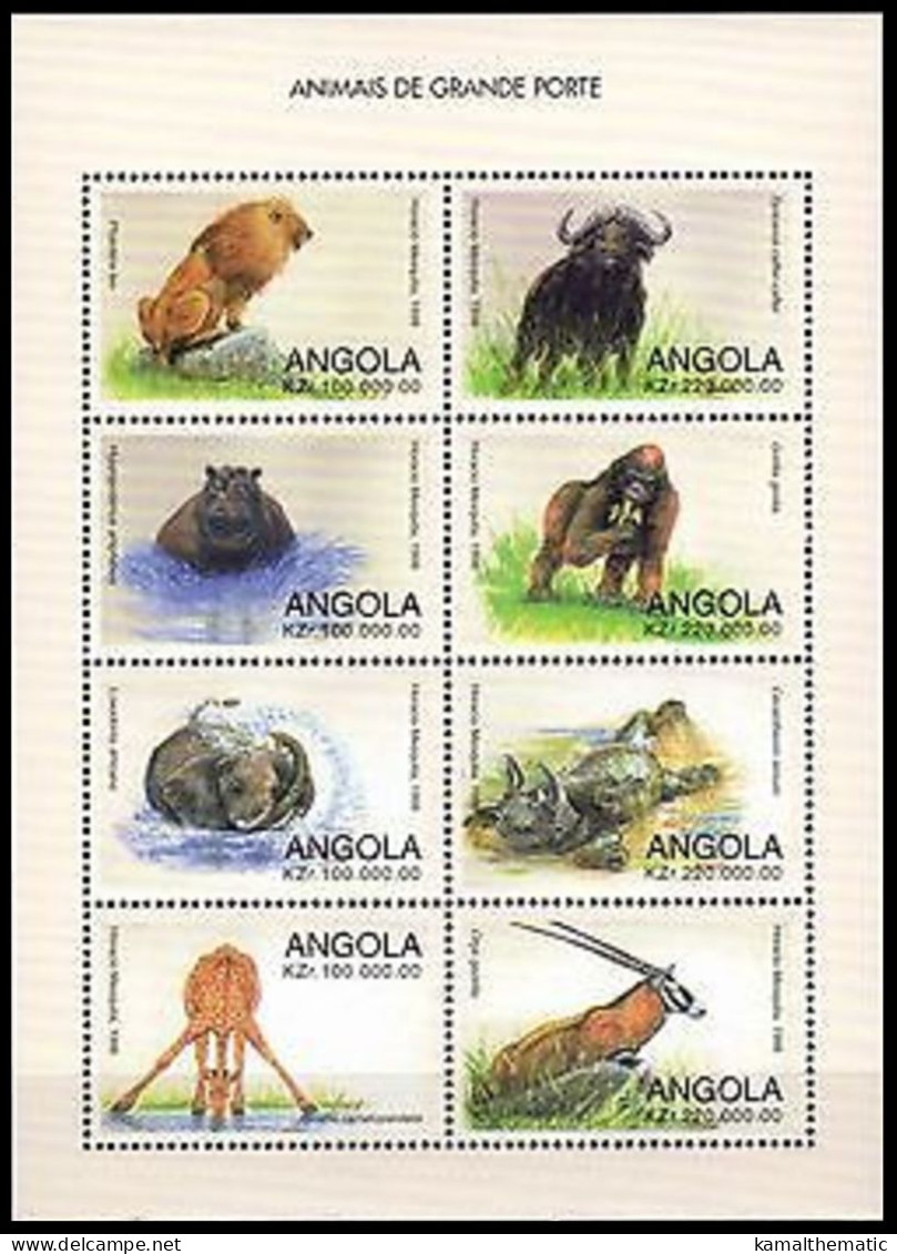 Angola 1998 MNH SS, Wild Animals, Rhino, Lion, Elephant, Gorilla - Giraffen