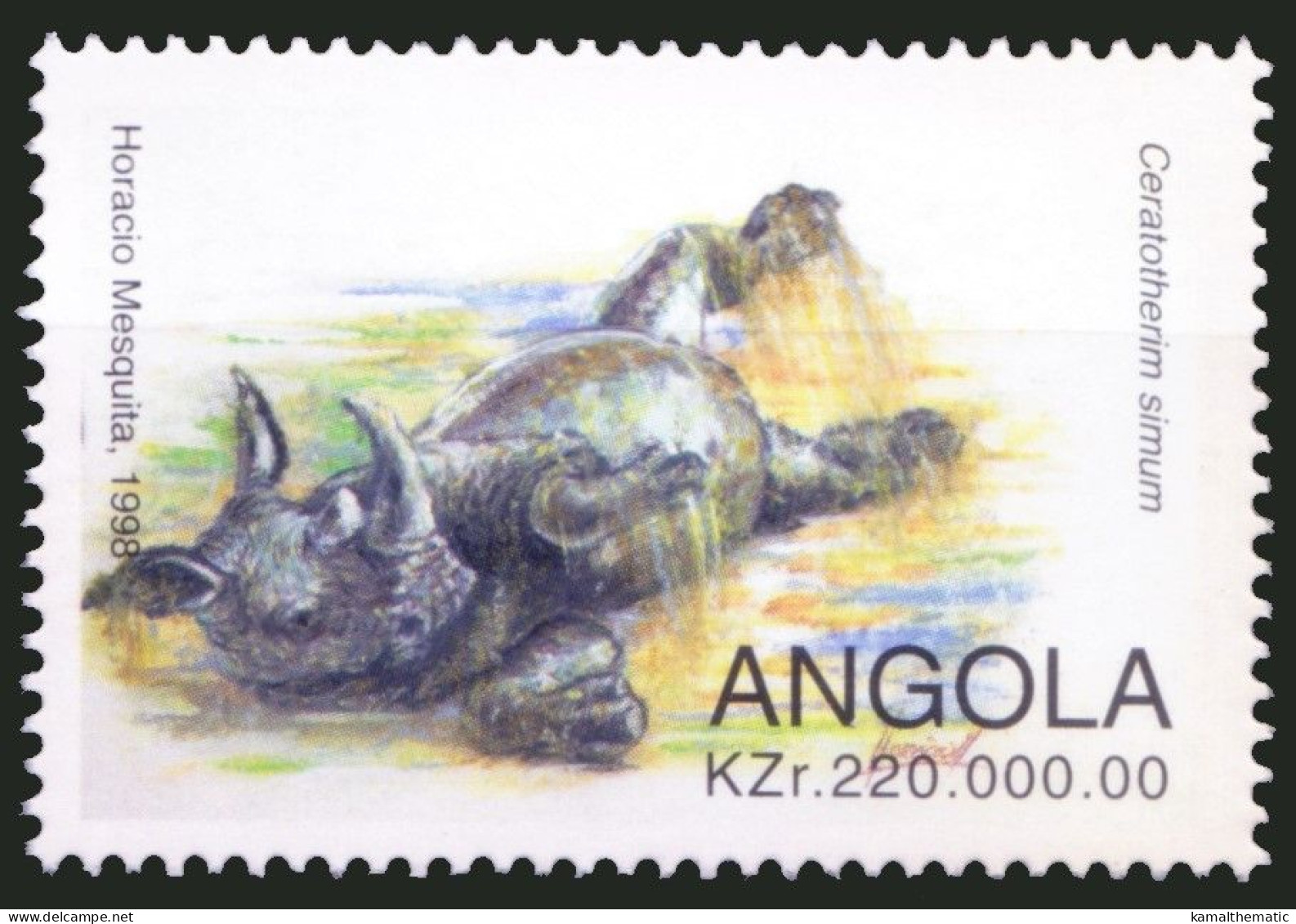 Angola 1998 MNH, Ceratotherim Simum, Rhino, Wild Animals - Rhinoceros