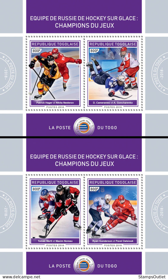 TOGO 2018 MNH  Ice Hockey (II)  Michel Code: : 9190-9193 / Bl.1635-1636. Yvert&Tellier Code: 1437-1438 - Togo (1960-...)