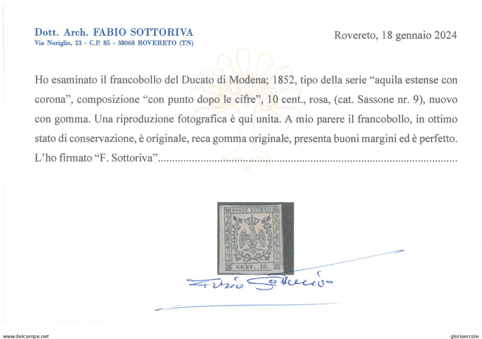 P2968 - ANTICHI STATI MODENA. SASSONE 9 BEN MARGINATO NUOVO TL - Modène