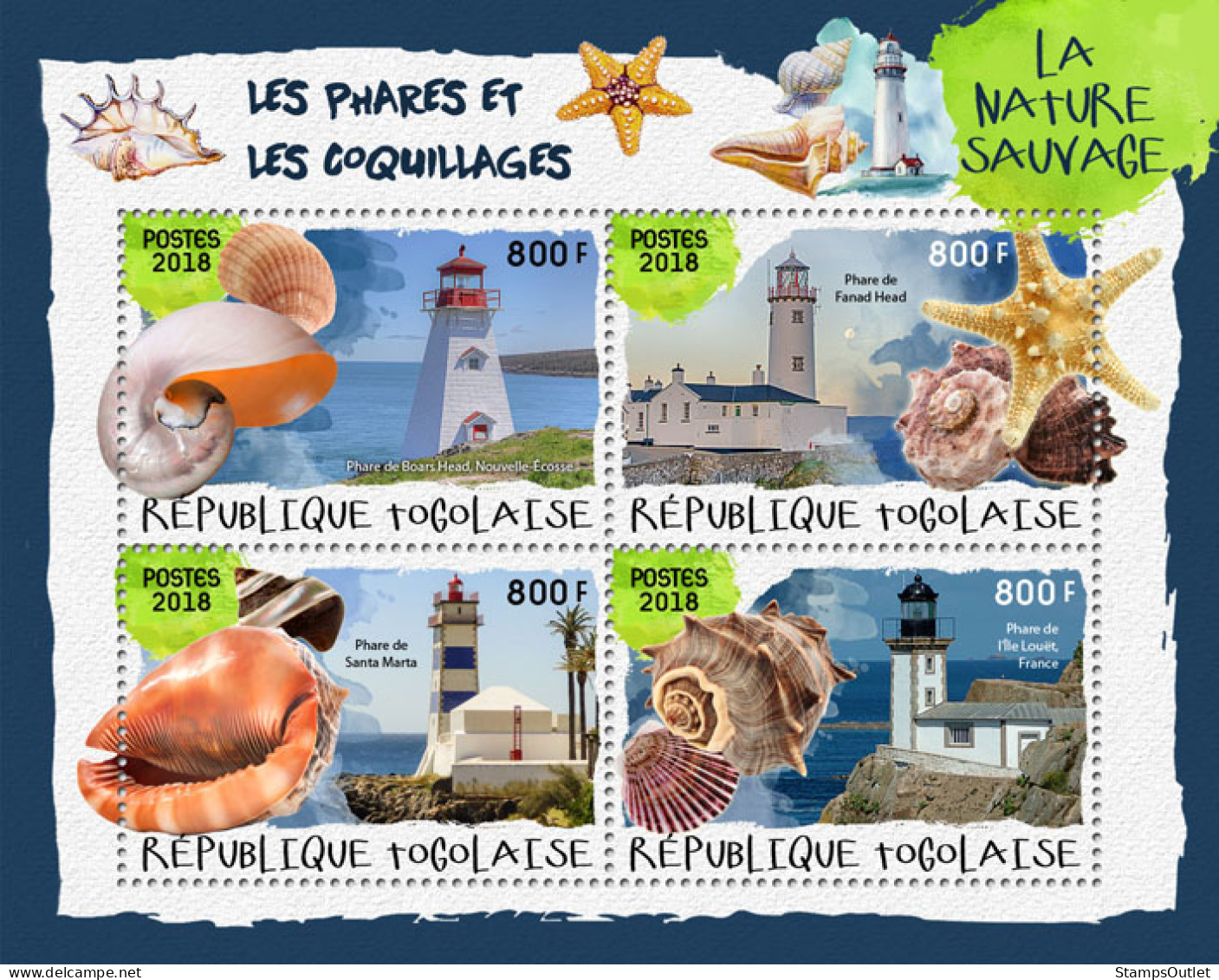 TOGO 2018 MNH  Lighthouses And Shells (II)  Michel Code: 9182-9185. Yvert&Tellier Code: 6452-6455 - Togo (1960-...)